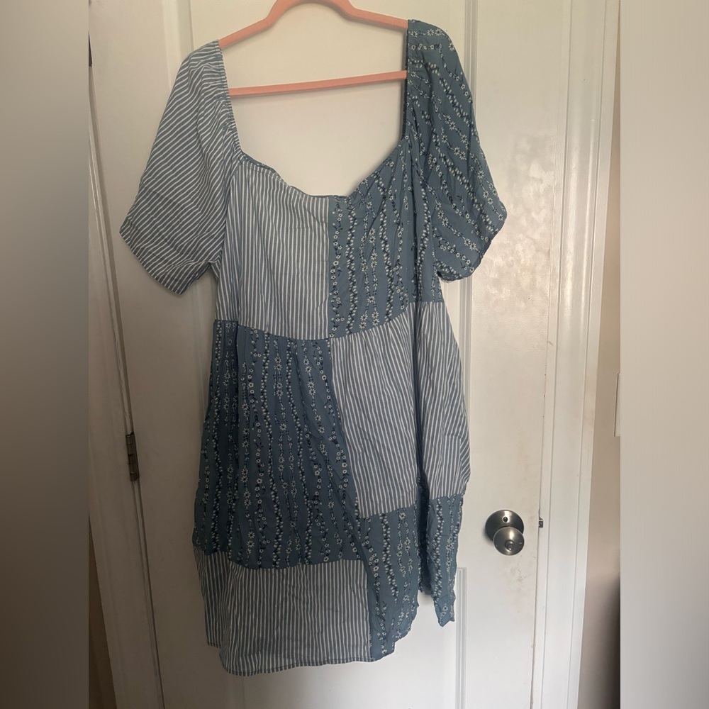 Chicsoul Blue Patchwork Flow Dress, Pockets, Size… - image 2